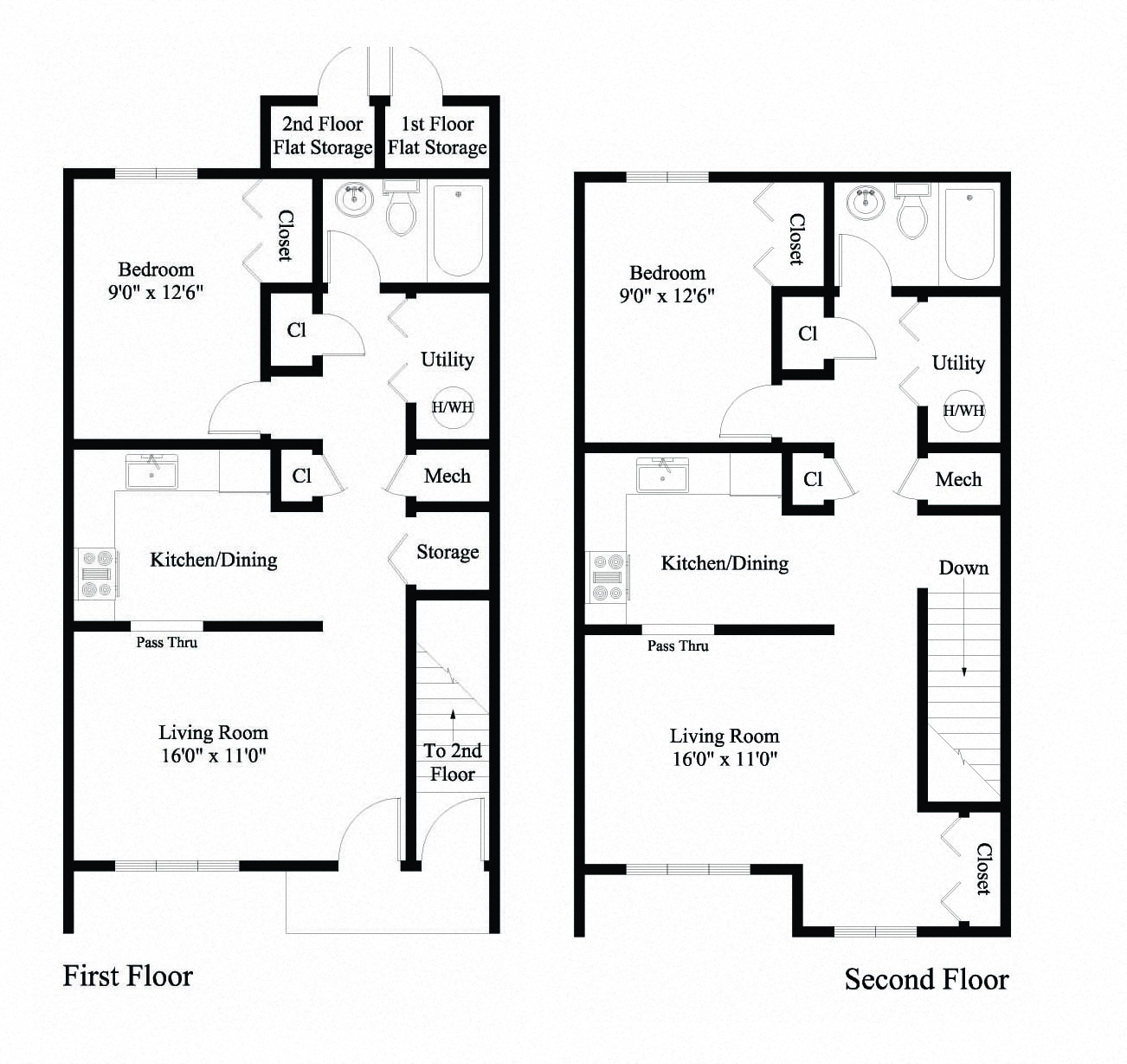 Floor plan for 1 bed, 1 bath, 550 sqft